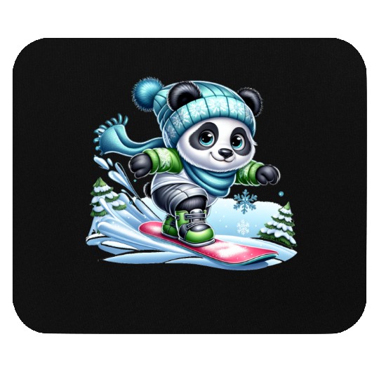 Cute Snowboarder Panda Mouse Pads