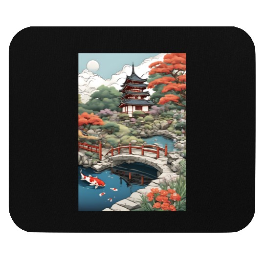 Serenity Under Cherry Blossoms- Japanese castle Mouse Pads