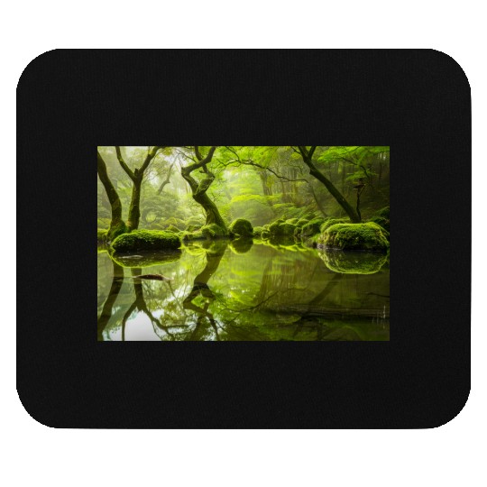 Enchanted Forest Reflections in Tranquil Pond Mouse Pads