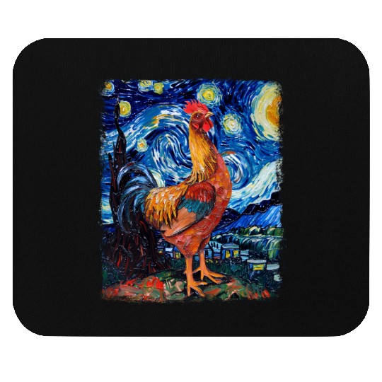 Chicken Farm Farmer Farming Starry Night Painting Mouse Pads