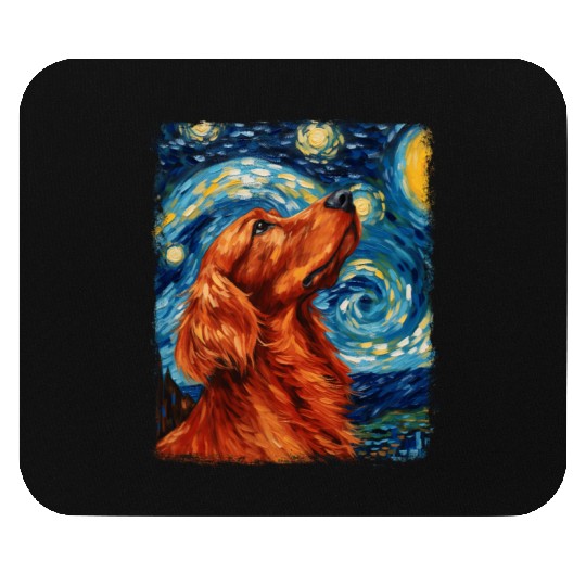 Irish Setter Dog Starry Night Painting Mouse Pads