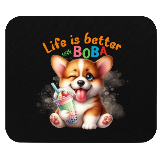 Corgi with BOBA tea Milk TEA Bubble tea Mouse Pads