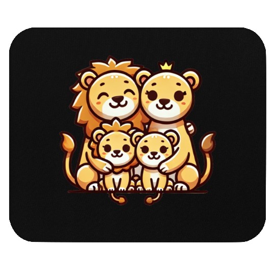 Lion Family Mother And Father With Two Children Mouse Pads