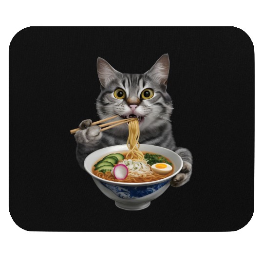 Cat Eating Ramen Realistic Mouse Pads
