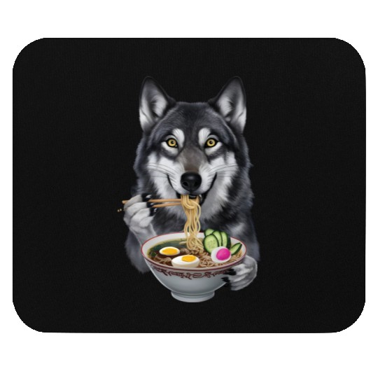 Wolf Eating Ramen Realistic Mouse Pads