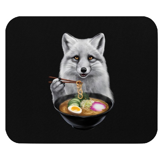 Arctic Fox Eating Ramen Realistic Mouse Pads