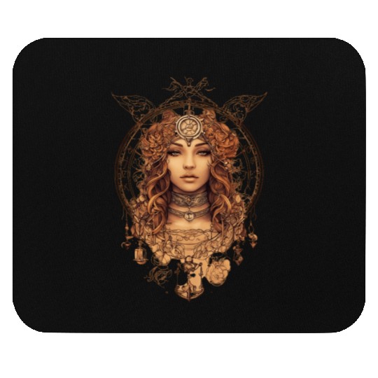 Mystical Ink Drawing of the Zodiac Libra Sign Mouse Pads