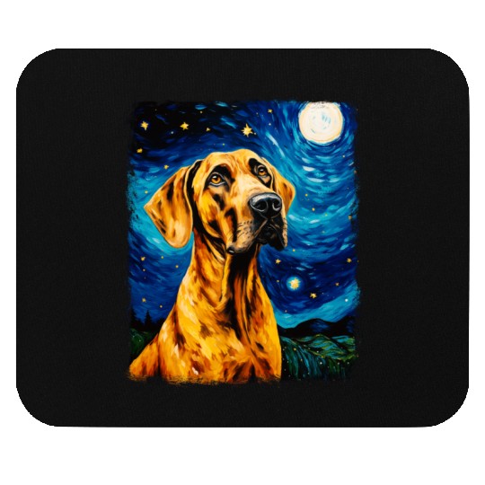 Great Dane Dog Starry Night Painting Mouse Pads