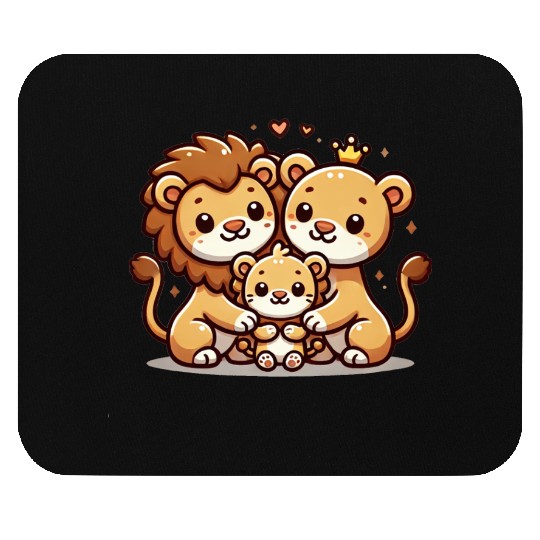Lion Family Mother And Father With One Child Mouse Pads