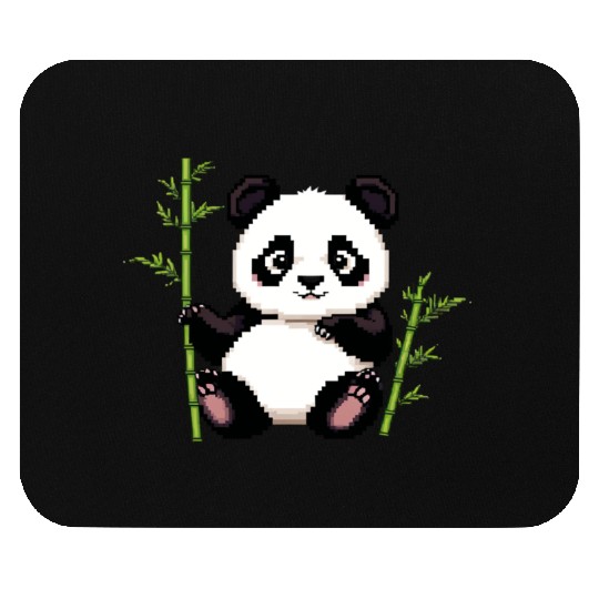 A pixel art of a panda with a bamboo leaf Mouse Pads