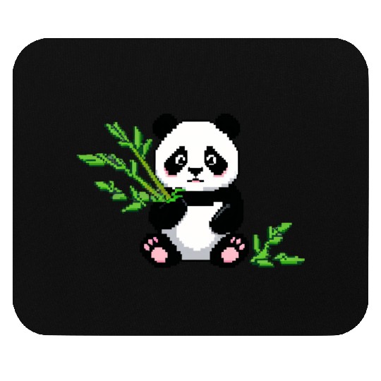 A pixel art of a panda with a bamboo leaf Mouse Pads