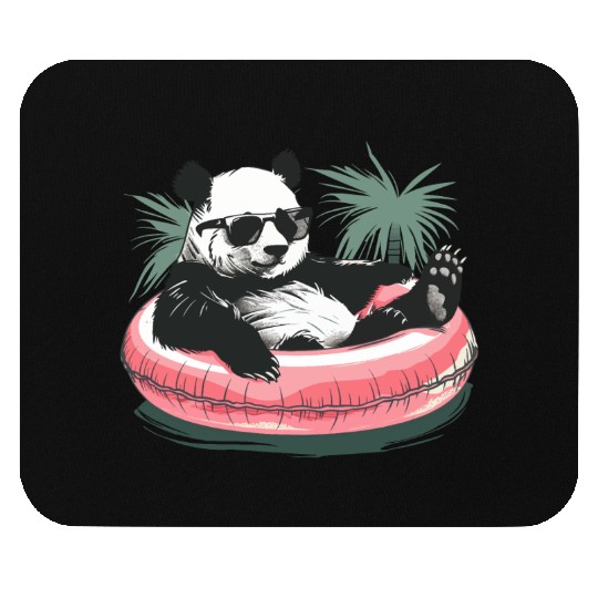 Panda with sunglasses in a pink swimming ring Mouse Pads