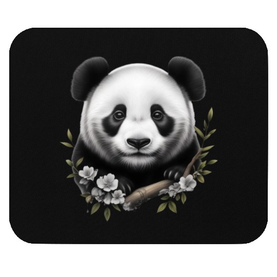 Cute Panda with Flowers Mouse Pads