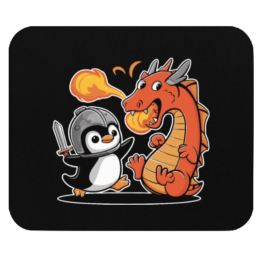 Knight Penguin Vs Fiery Dragon Showdown Mouse Pads