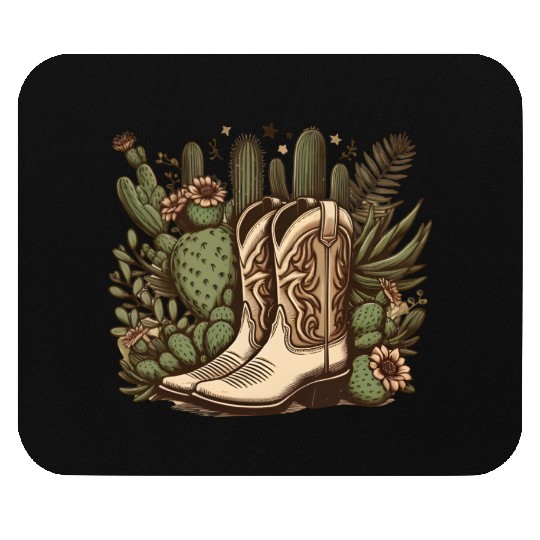 Cowboy Essentials Boots and Cactus Motifs Mouse Pads