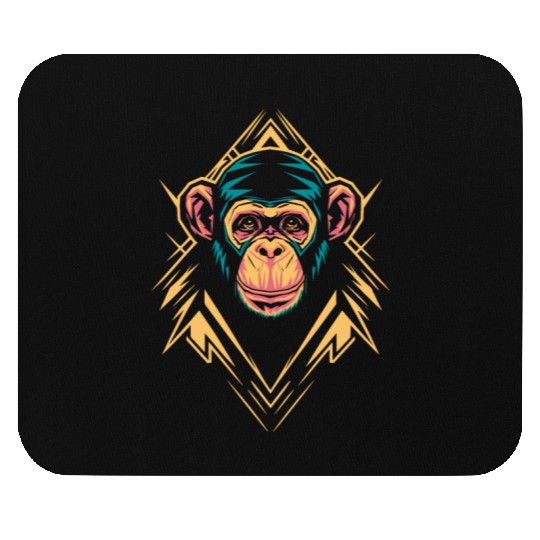Vibrant Geometric Monkey Art with Neon Colors Mouse Pads