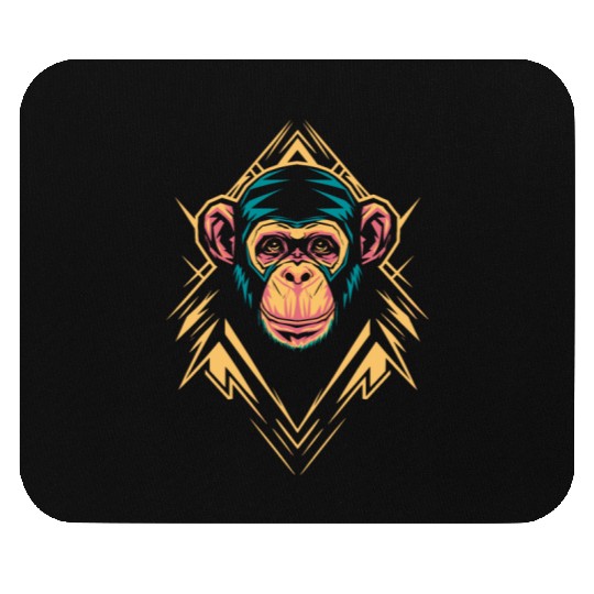 Vibrant Geometric Monkey Art with Neon Colors Mouse Pads