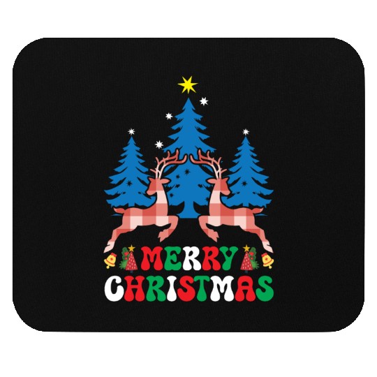 Pretty Wintery Buffalo Plaid Reindeer Merry Christ Mouse Pads