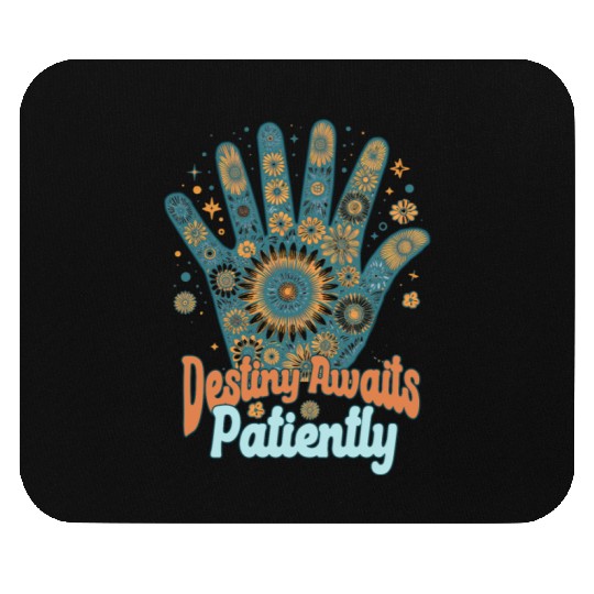 SAYING: Destiny awaits patiently, retro palm, sun Mouse Pads