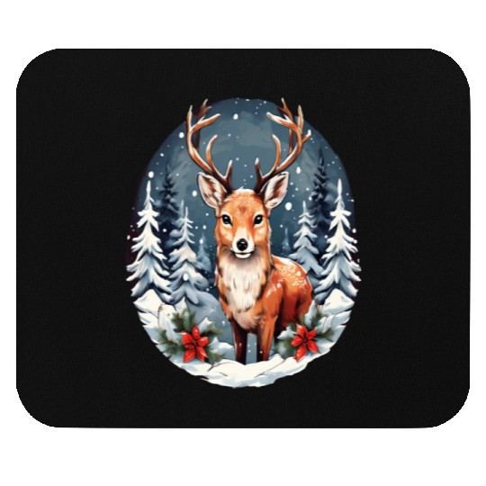 Christmas Deer with Poinsettia and Snow Mouse Pads