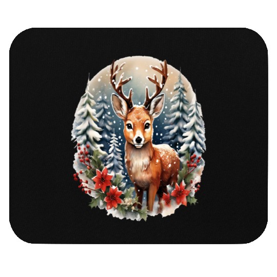 Christmas Deer with Poinsettia and Snow Mouse Pads