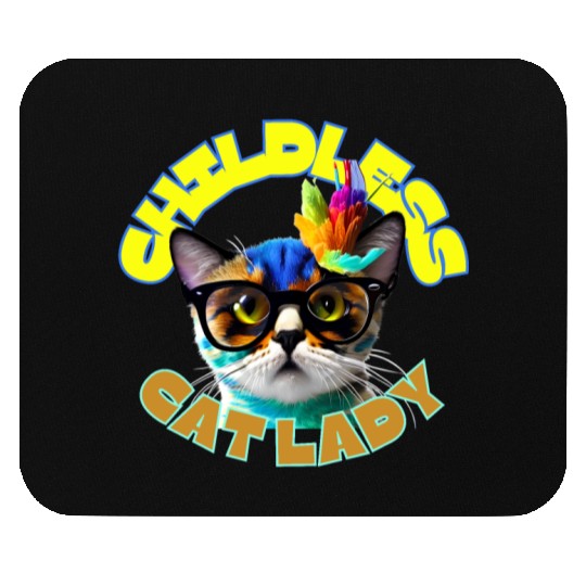 Colorful Cat with Glasses - Childless Cat Lady Mouse Pads