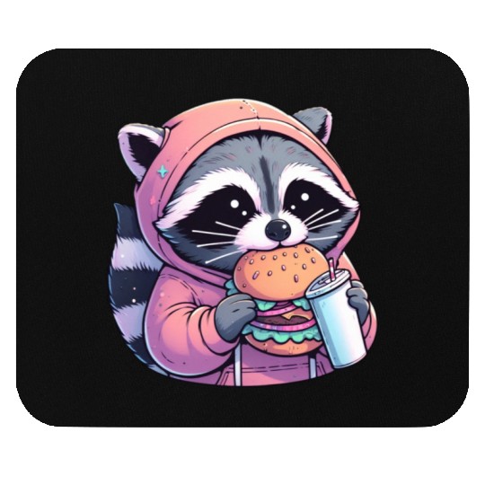 Trash Panda - Raccoon eating fast food Mouse Pads