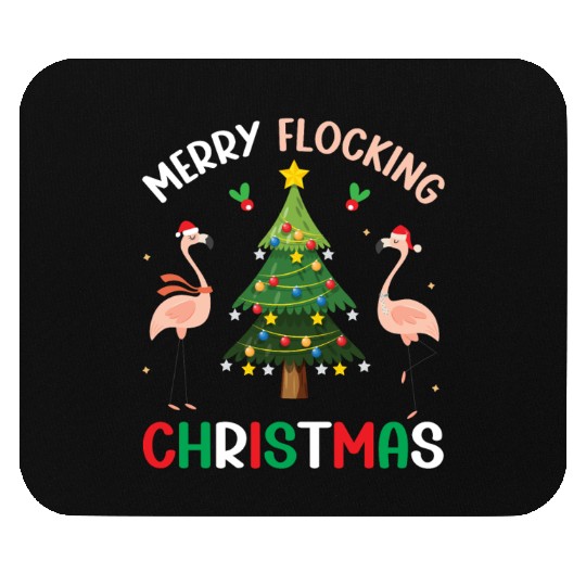 Flamingo Noel Hats Dancing On Snow Merry Flocking Mouse Pads