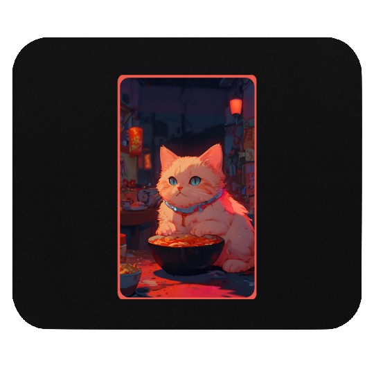Anime Cute Cat Eating Ramen Mouse Pads