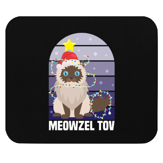 Meowzel Tov Hanukkah Black Cat Christmas Lights Mouse Pads