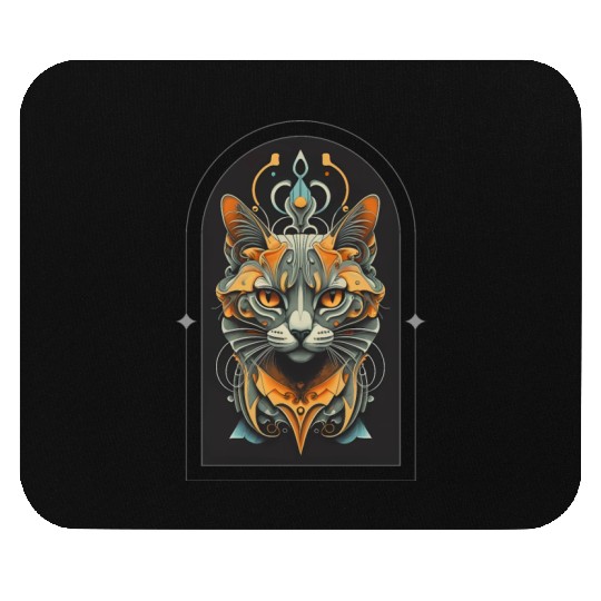 Elegant stylish black and gold cat face Mouse Pads