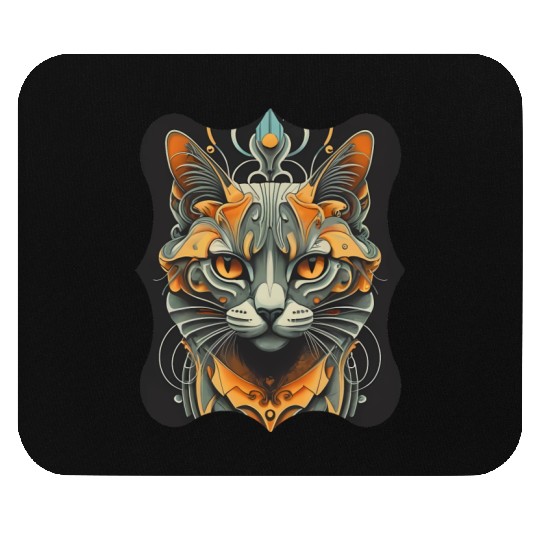 Elegant stylish black and gold cat face Mouse Pads