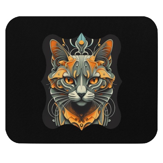 Elegant stylish black and gold cat face Mouse Pads