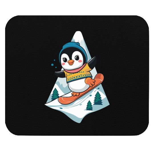 Cute Snowboarding Penguin Adventure Mouse Pads