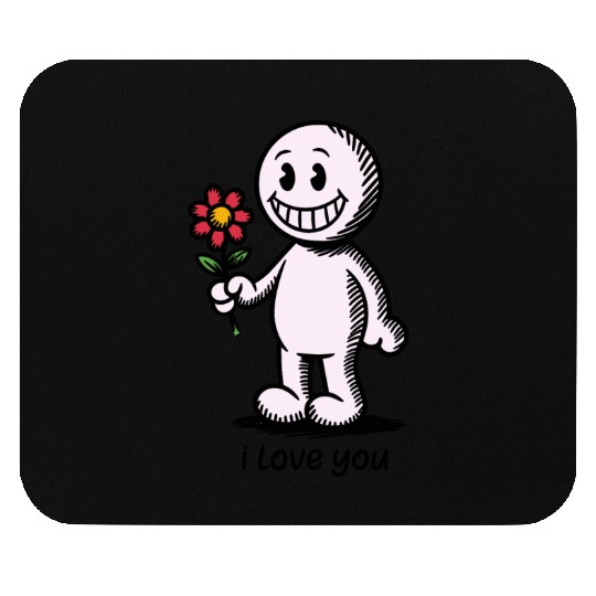 Stick Figure with Flower I LOVE YOU Mouse Pads