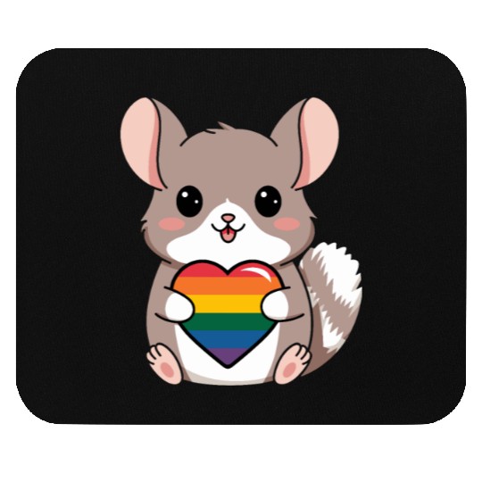 LGTBQ Chinchilla Holding Rainbow Heart Cute Pride Mouse Pads