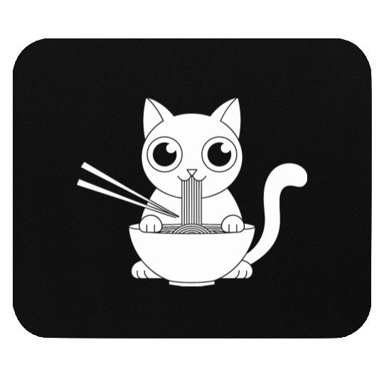 Cute Cat Eating Ramen Kawaii Food Design Mouse Pads
