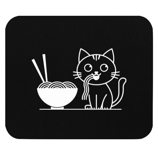 Cute Cat Eating Ramen Kawaii Food Design Mouse Pads