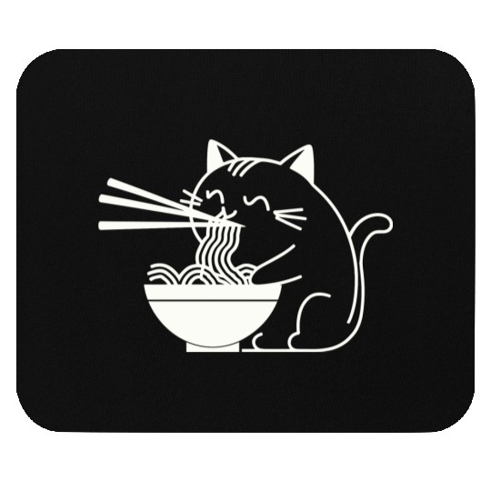Cute Cat Eating Ramen Kawaii Food Design Mouse Pads