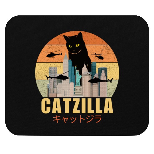 Retro Vintage Catzilla Japanese Cute Cat Lover Mouse Pads