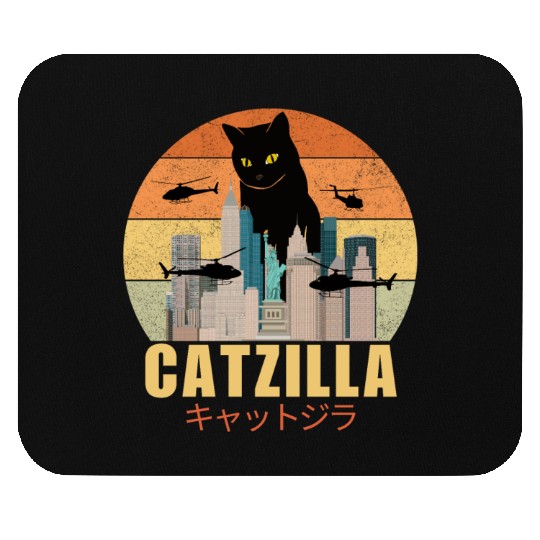 Retro Vintage Catzilla Japanese Cute Cat Lover Mouse Pads