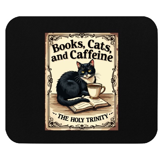 Books, Cats, and Caffeine - The Holy Trinity Mouse Pads