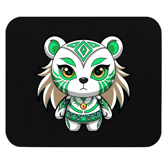 A white teddy bear girl with green tribal makeup Mouse Pads
