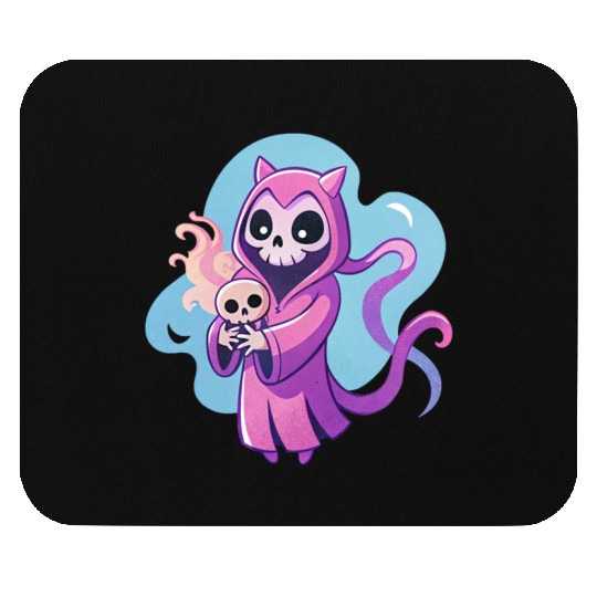 skeletal figure, violet pink robe, lavender puppy Mouse Pads
