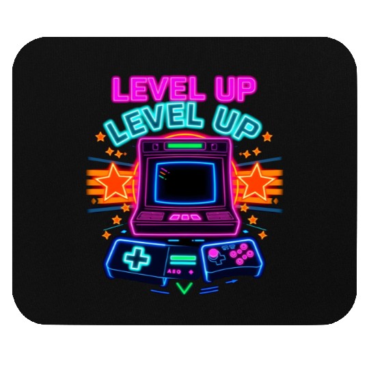 Neon Arcade Glory: Level Up Mouse Pads