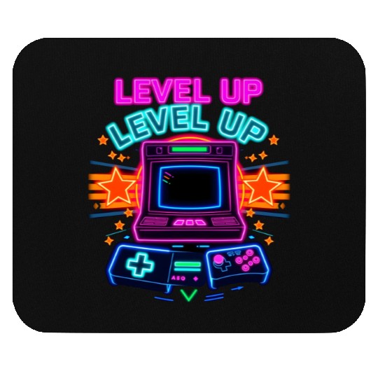 Neon Arcade Glory: Level Up Mouse Pads