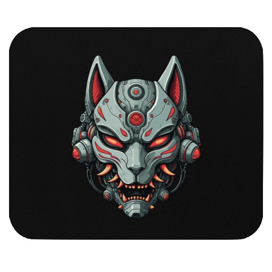 Kitsune Cyberpunk Mask: Mecha Robot Warrior Mouse Pads