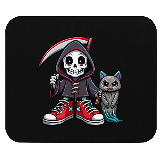 A colorful cartoon death skeleton Mouse Pads