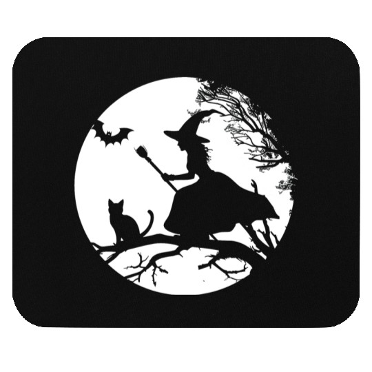 Halloween Witch with Cat and Bat Design Mouse Pads