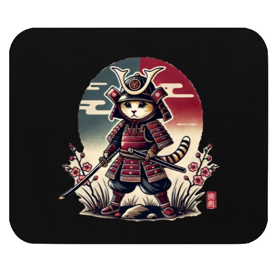 Samurai Cat: Vintage Ukiyo-e Warrior Art Mouse Pads